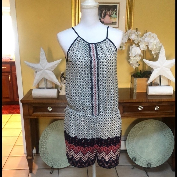 Aqua Women’s Blue and Red Sleeveless Halter Top Bohemian Romper Size Small - Picture 4 of 11